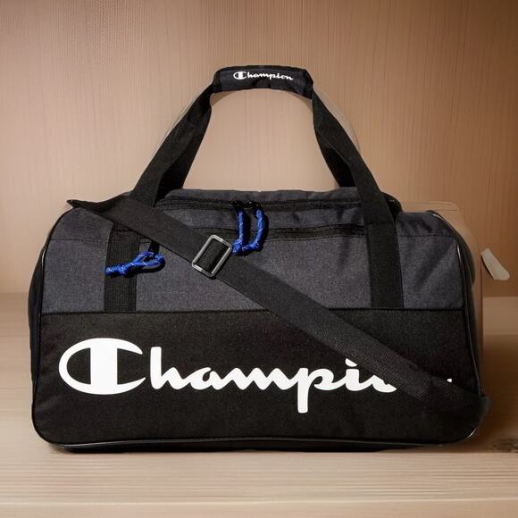 Champion Black Utility Duffel Gym Lifestyle Bag Large Logo New Fast Ship - Picture 1 of 10